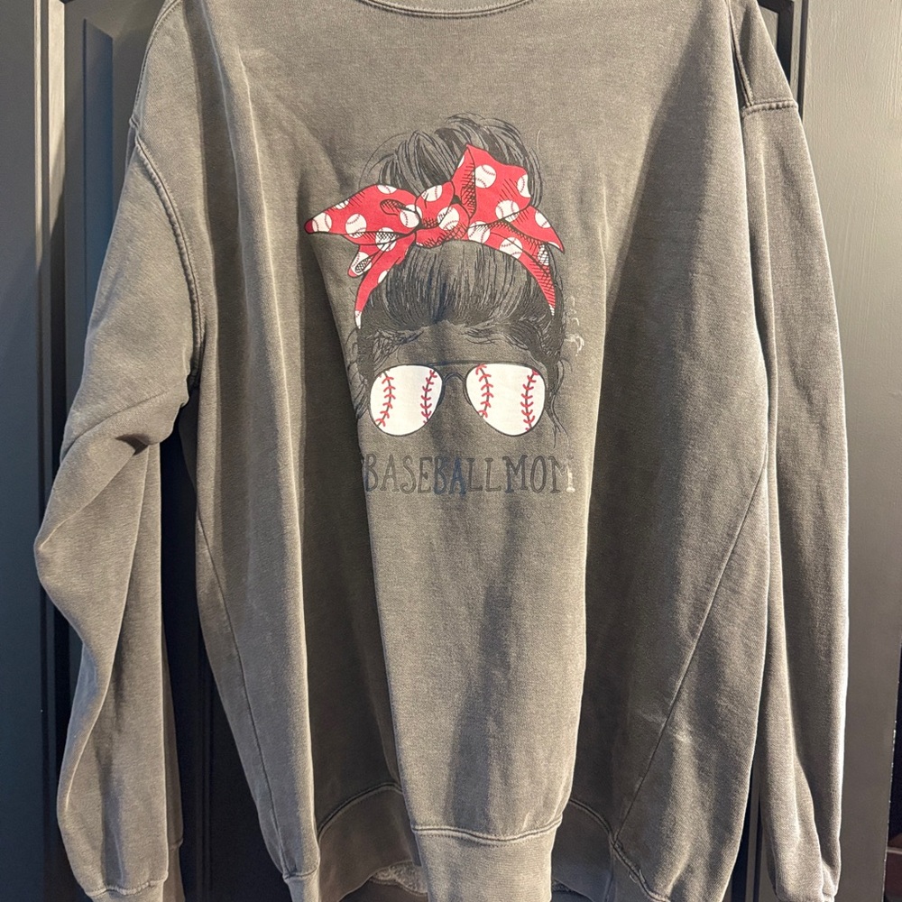 Baseball Mom Graphic Gray Sweater